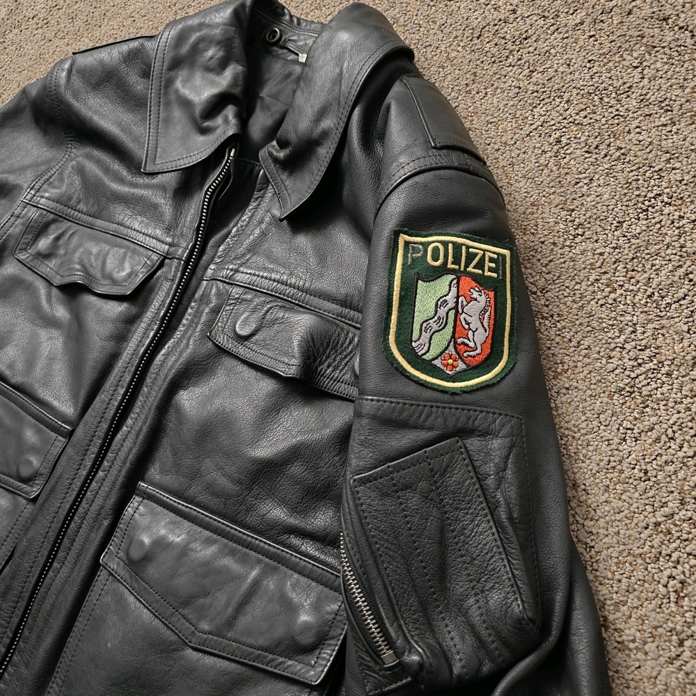Vintage 80s German Polizei Police Leather Motorcycle Jacket 36 Black - Picture 5 of 13